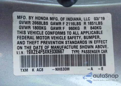 2019 Honda Insight Ex из США, поврежденный, VIN 19XZE4F5XKE030667